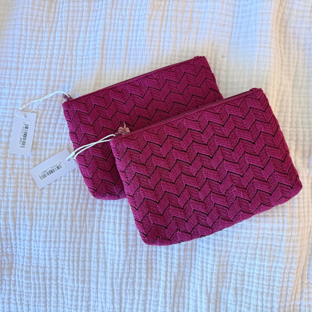 NWT Chevron Textured Burgundy Makeup Bag Set | Cosmetic Pouch | Travel Organizer
